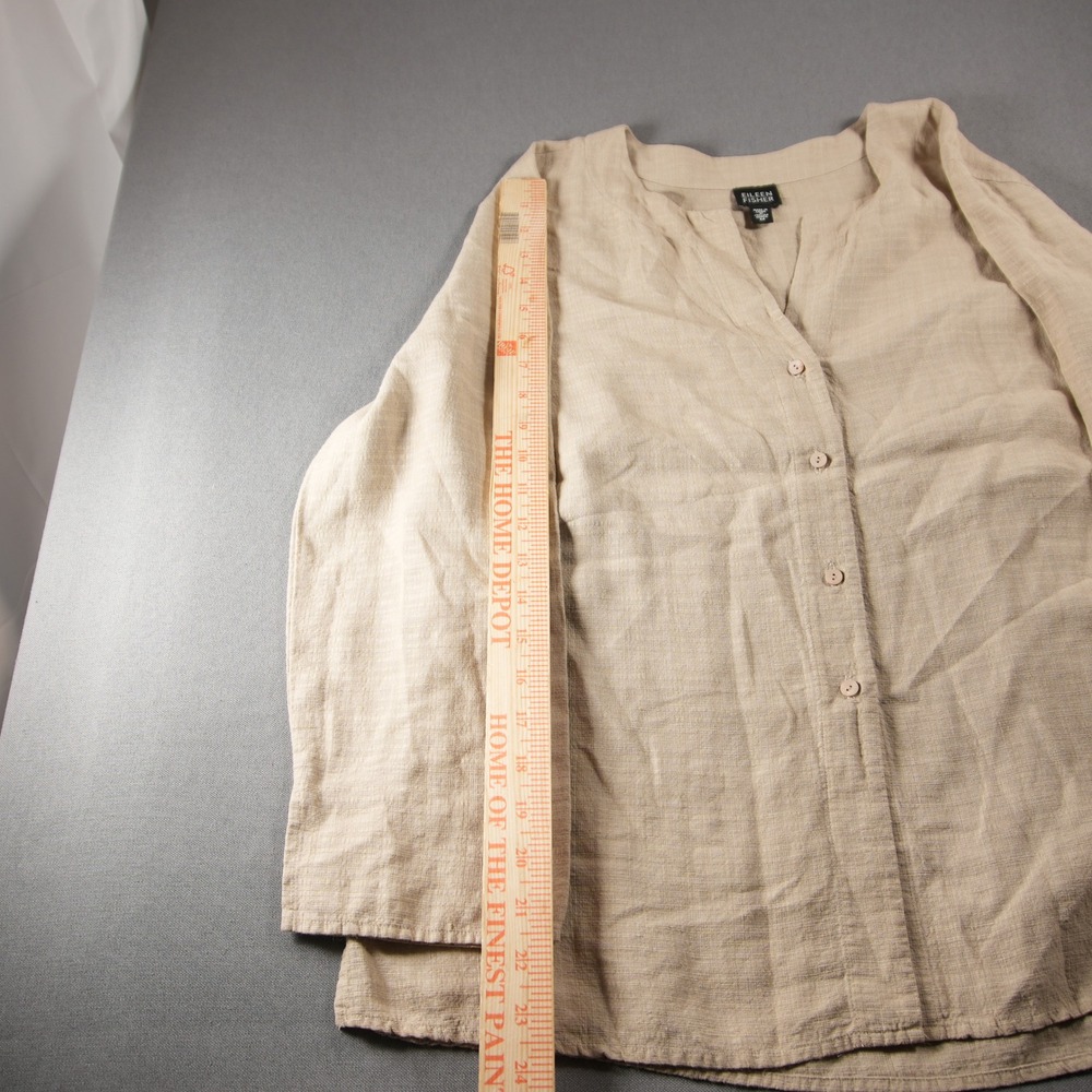 Eileen Fisher Italian Linen Blend Button Front Women Blouse M Long Sleeve Boho - Picture 8 of 15